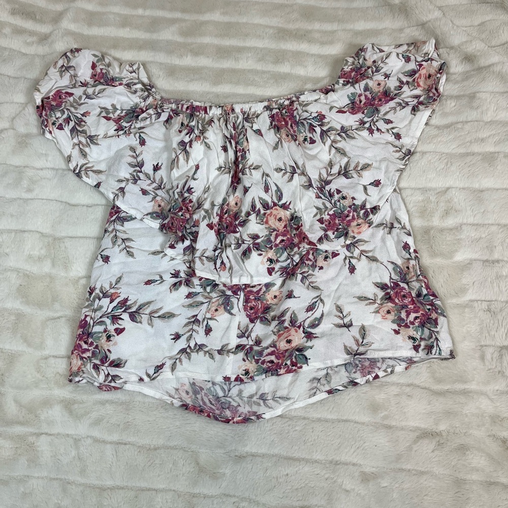Wayf S White Pink Crop Boat Neck Ruffle Spring Summer Preppy City Date Top